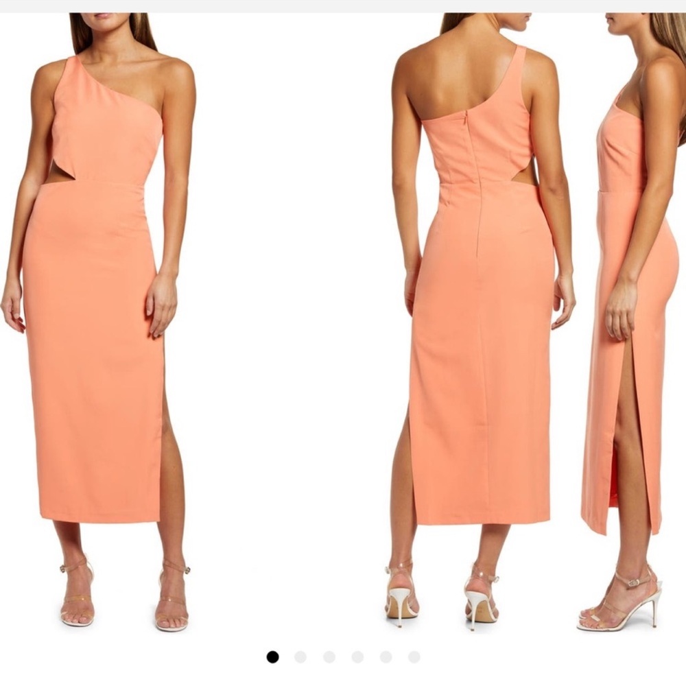 Bardot One-Shoulder Coral Dress